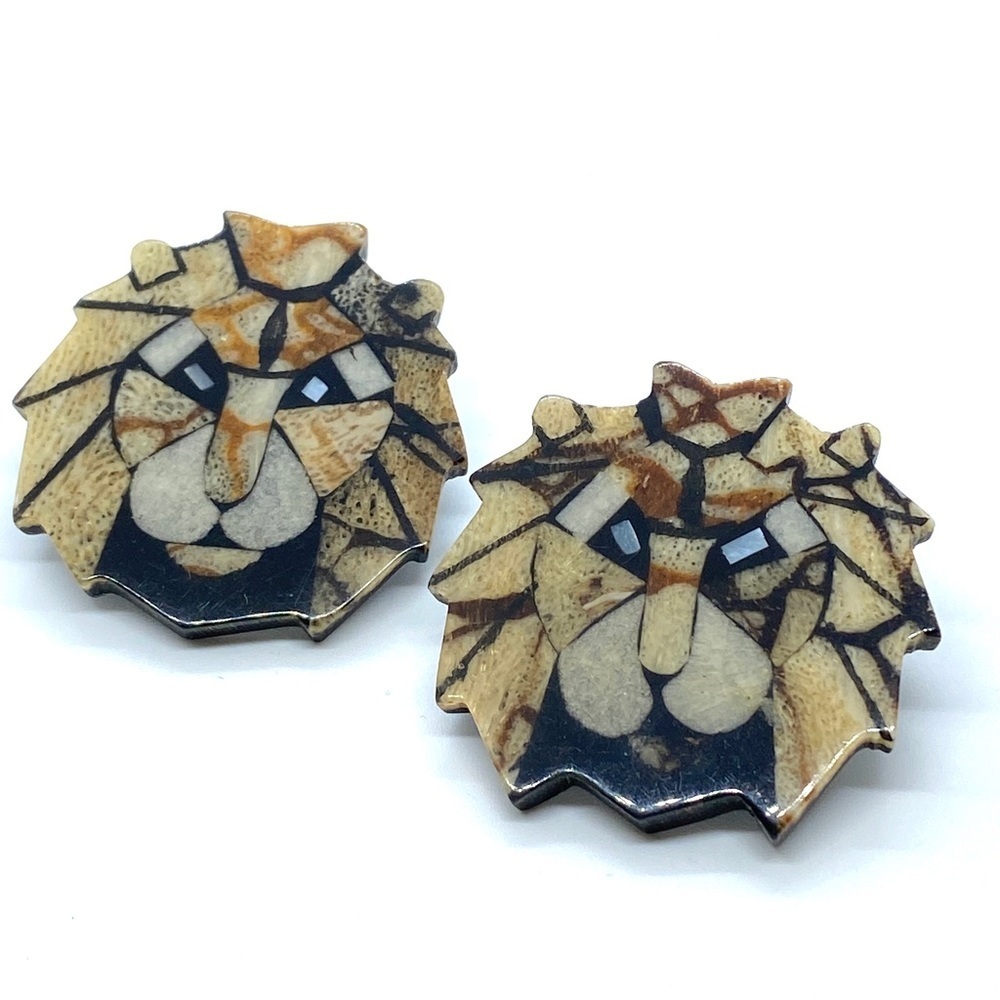 LEE SANDS Lion Face Artisan Made Earrings